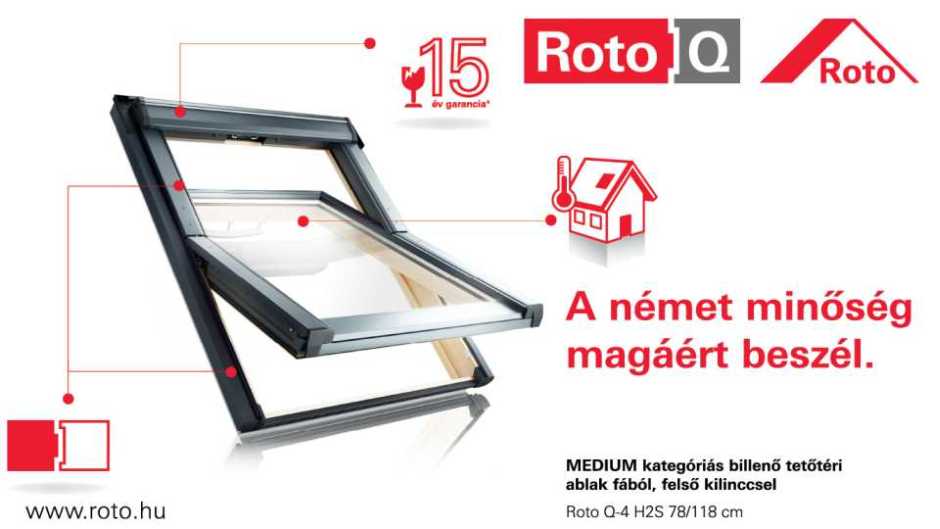 ROTO médium kategóriás billenő tetőtéri ablak fából, felső kilinccsel - ROTO Q-4 H2S